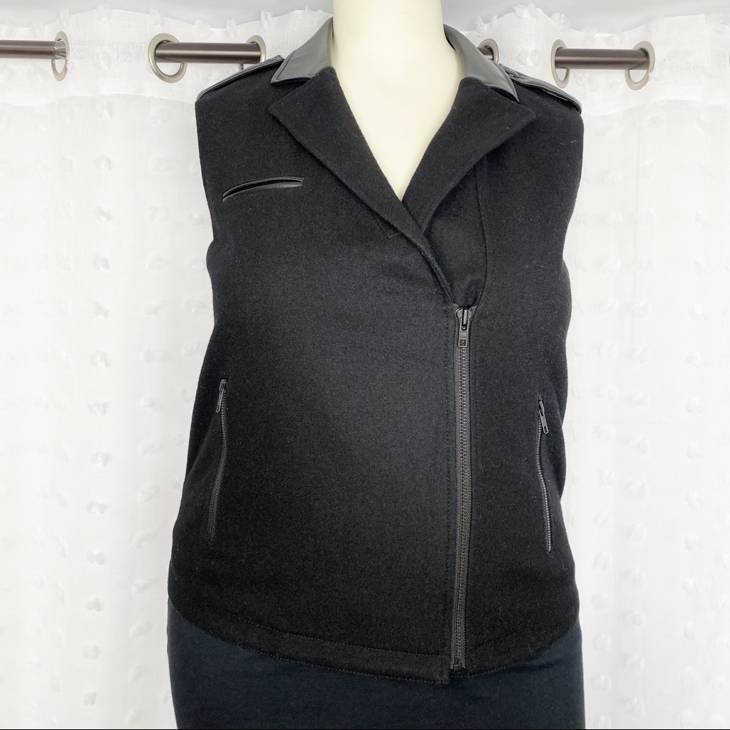 Trouve Black Faux Leather & Wool Moto Style Vest L